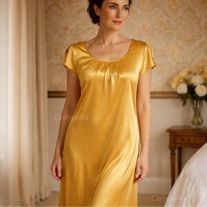 Retro 80s Style Romantic Betsy & Lace Gold Satin Poly Nightgown Chemise Size S